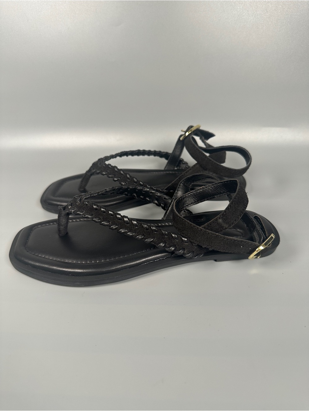 Free People Cushioned Flat Summer Leather Sandals Women’s Size 6 Black